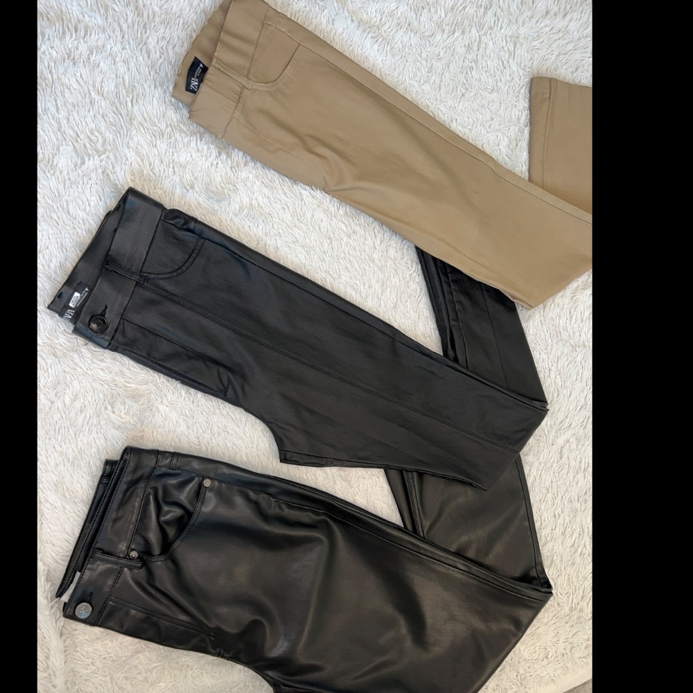 3 Zara - Faux Leather Pants Tan , black and matte leather pant all size M.